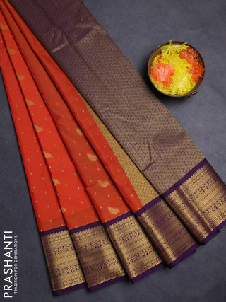 Orange & Purple Semi Kanchipuram Silk - Korvai