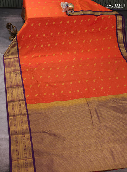 Orange & Purple Semi Kanchipuram Silk - Korvai