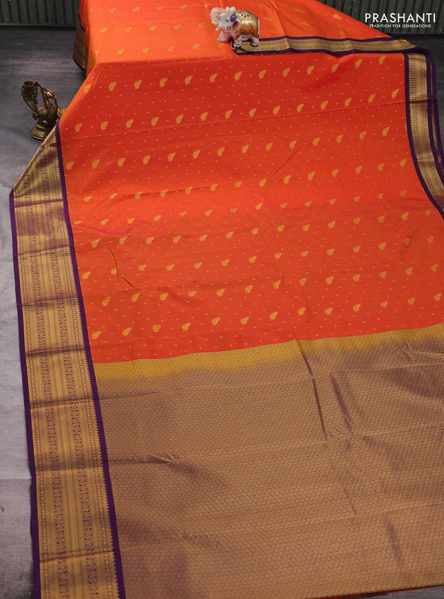 Orange & Purple Semi Kanchipuram Silk - Korvai