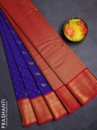 Blue & Red Semi Kanchipuram Silk - Korvai