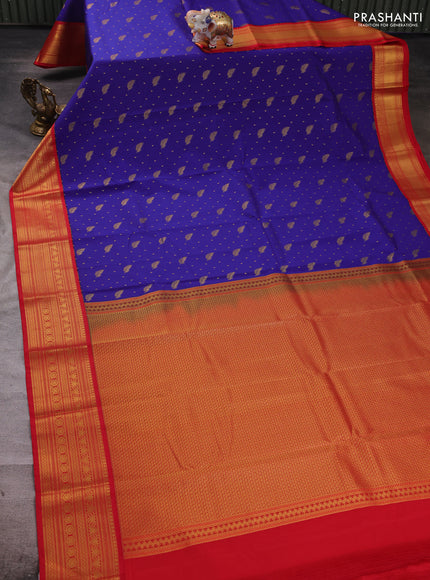 Blue & Red Semi Kanchipuram Silk - Korvai