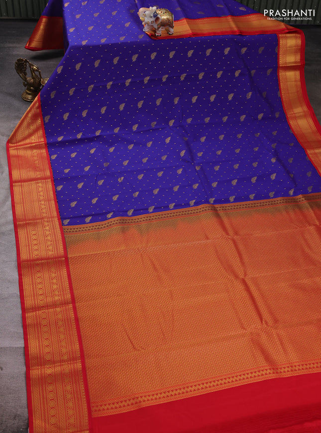 Blue & Red Semi Kanchipuram Silk - Korvai