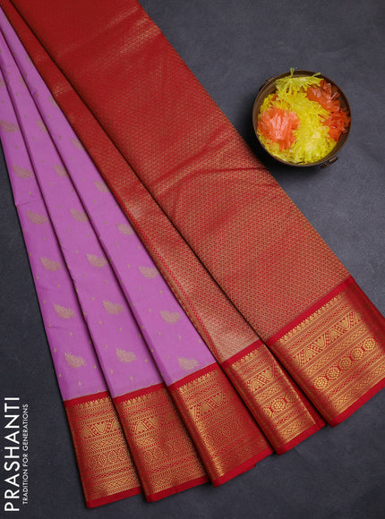 Lotus Pink & Red Semi Kanchipuram Silk - Korvai