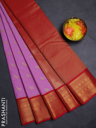 Lotus Pink & Red Semi Kanchipuram Silk - Korvai