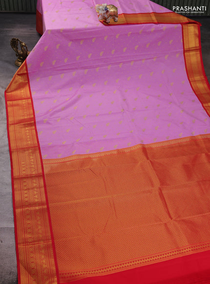 Lotus Pink & Red Semi Kanchipuram Silk - Korvai