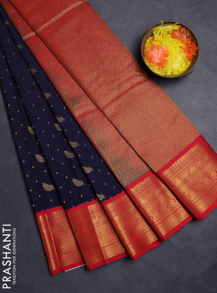 Navy Blue & Red Semi Kanchipuram Silk - Korvai