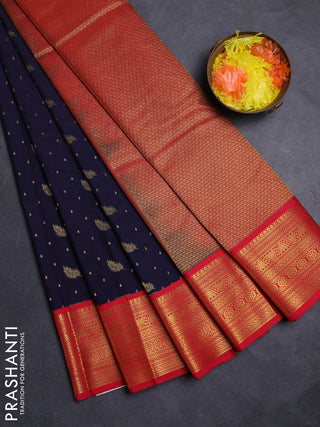 Navy Blue & Red Semi Kanchipuram Silk - Korvai