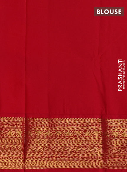 Navy Blue & Red Semi Kanchipuram Silk - Korvai