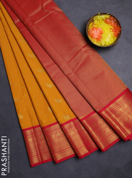 Mustard Yellow & Red Semi Kanchipuram Silk - Korvai