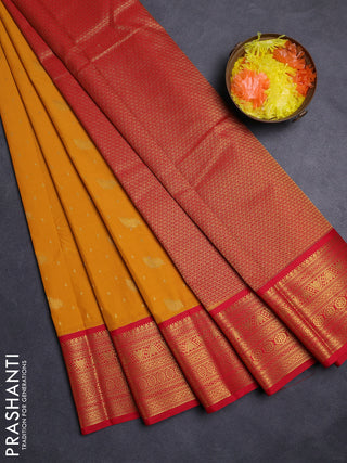 Mustard Yellow & Red Semi Kanchipuram Silk - Korvai
