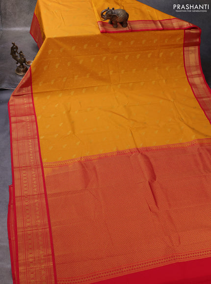 Mustard Yellow & Red Semi Kanchipuram Silk - Korvai