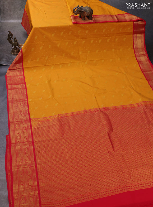 Mustard Yellow & Red Semi Kanchipuram Silk - Korvai