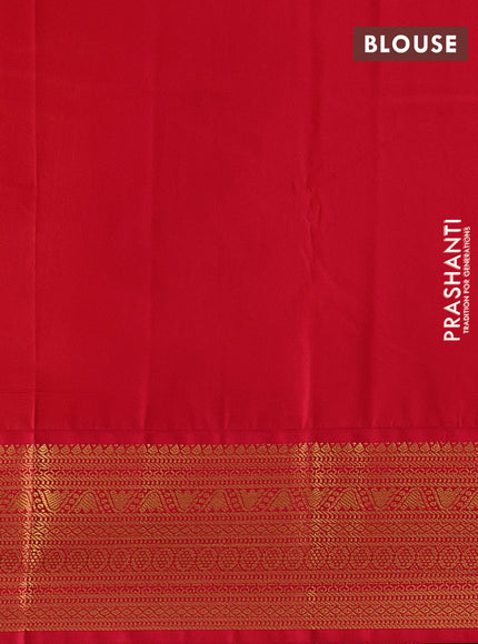 Mustard Yellow & Red Semi Kanchipuram Silk - Korvai