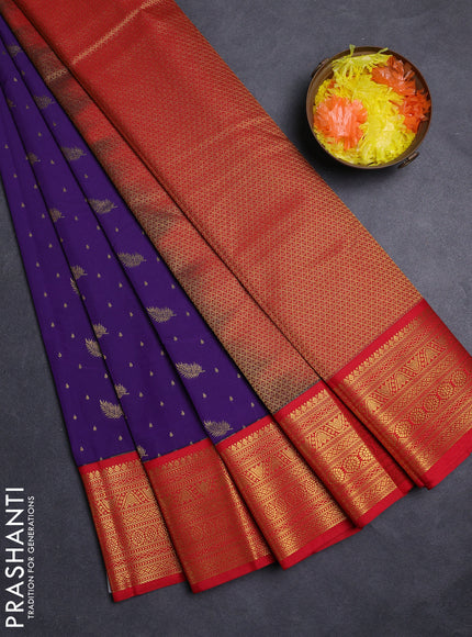 Violet & Red Semi Kanchipuram Silk - Korvai