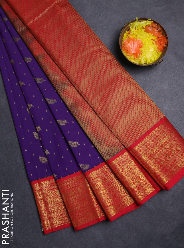 Violet & Red Semi Kanchipuram Silk - Korvai