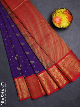 Violet & Red Semi Kanchipuram Silk - Korvai