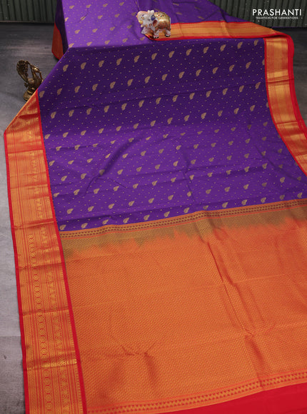 Violet & Red Semi Kanchipuram Silk - Korvai