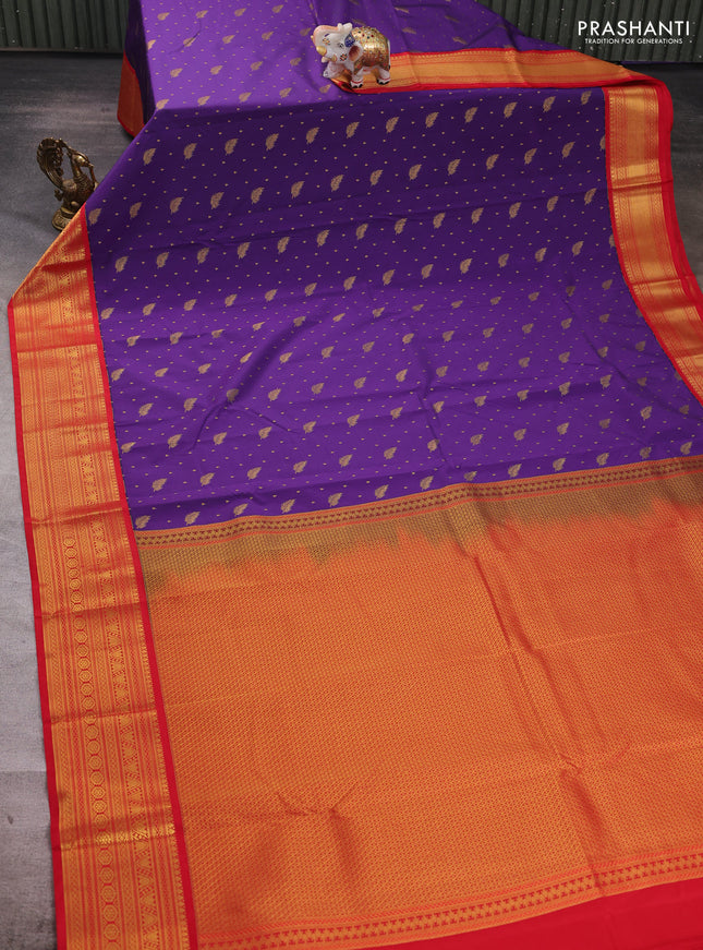 Violet & Red Semi Kanchipuram Silk - Korvai