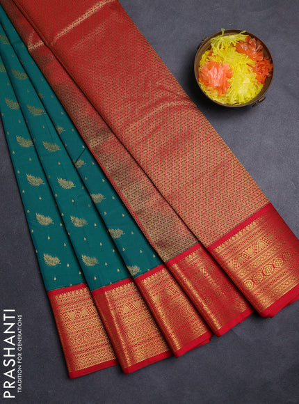 Green & Red Semi Kanchipuram Silk - Korvai