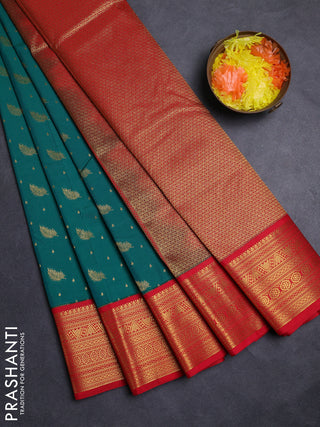 Green & Red Semi Kanchipuram Silk - Korvai