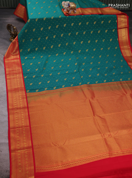 Green & Red Semi Kanchipuram Silk - Korvai