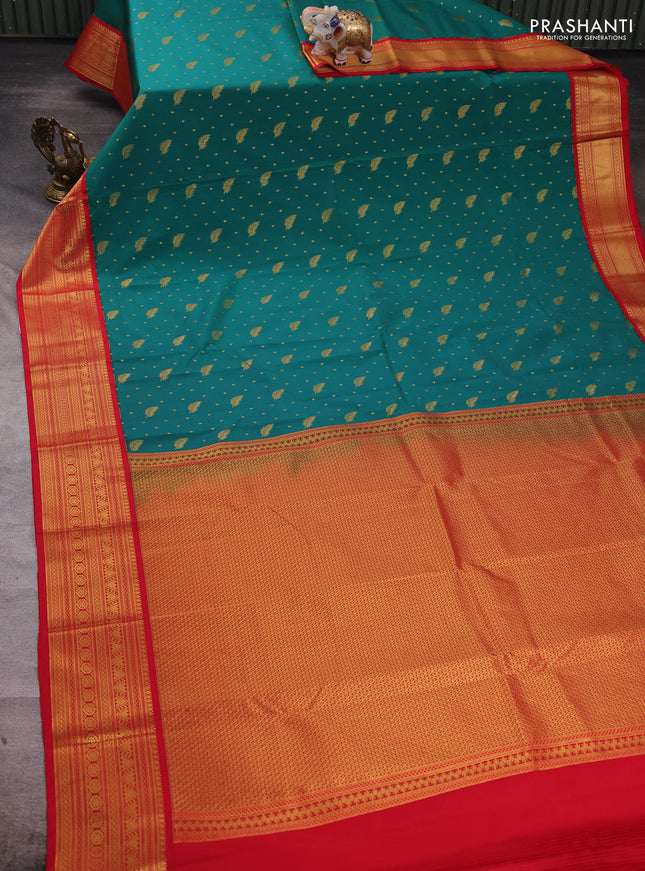 Green & Red Semi Kanchipuram Silk - Korvai