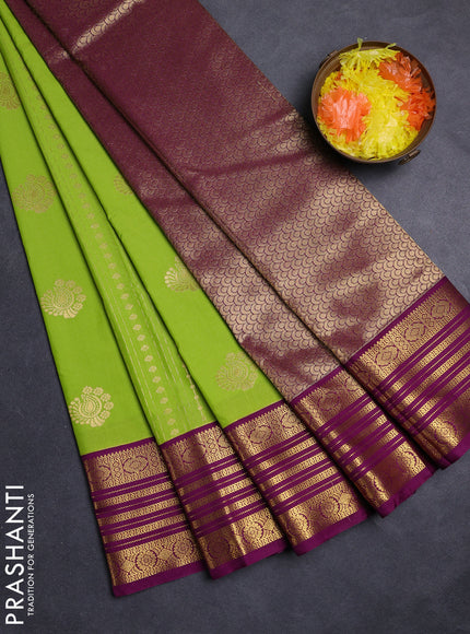 Green & Purple Semi Kanchipuram Silk - Korvai