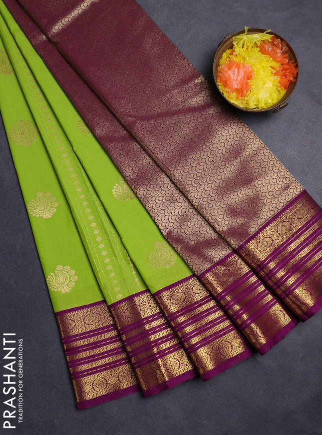 Green & Purple Semi Kanchipuram Silk - Korvai