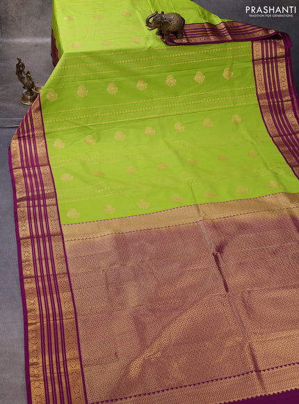 Green & Purple Semi Kanchipuram Silk - Korvai
