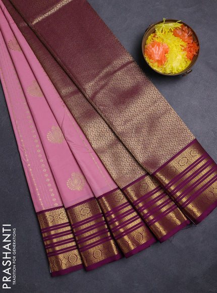 Peach Pink & Purple Semi Kanchipuram Silk - Korvai