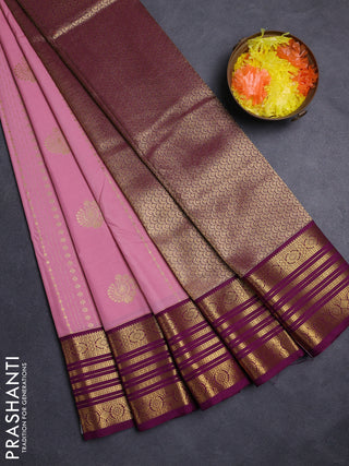 Peach Pink & Purple Semi Kanchipuram Silk - Korvai