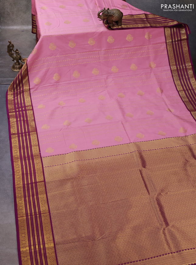 Peach Pink & Purple Semi Kanchipuram Silk - Korvai
