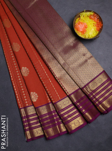 Rust  & Purple Semi Kanchipuram Silk - Korvai