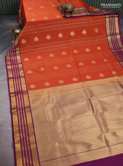 Rust  & Purple Semi Kanchipuram Silk - Korvai