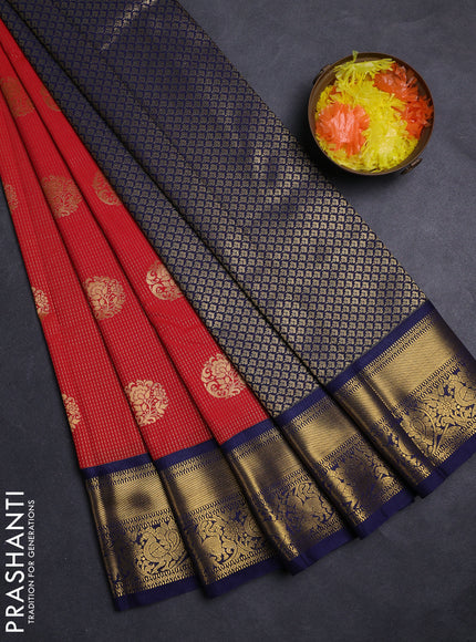 Red & Navy Blue Semi Kanchipuram Silk - Korvai
