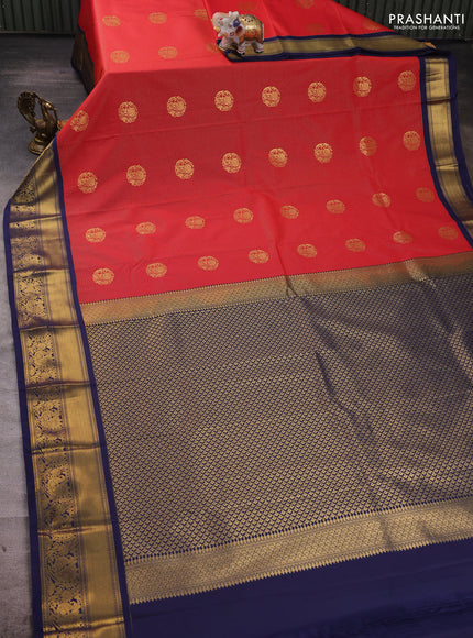 Red & Navy Blue Semi Kanchipuram Silk - Korvai