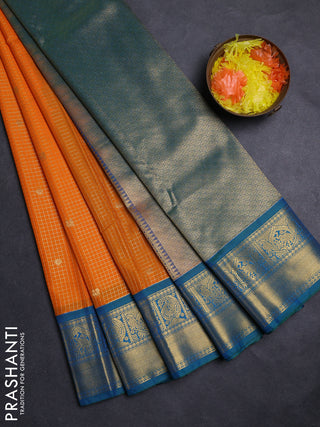 Mango Yellow & Teal Green Semi Kanchipuram Silk - Korvai