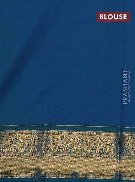 Mango Yellow & Teal Green Semi Kanchipuram Silk - Korvai