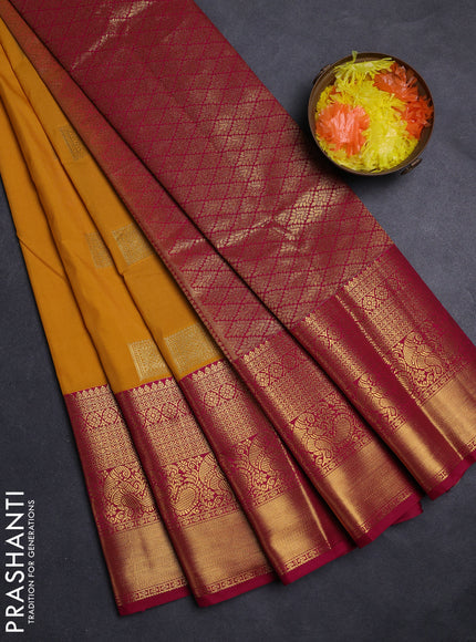 Mustard Yellow & Magenta Pink Semi Kanchipuram Silk - Korvai
