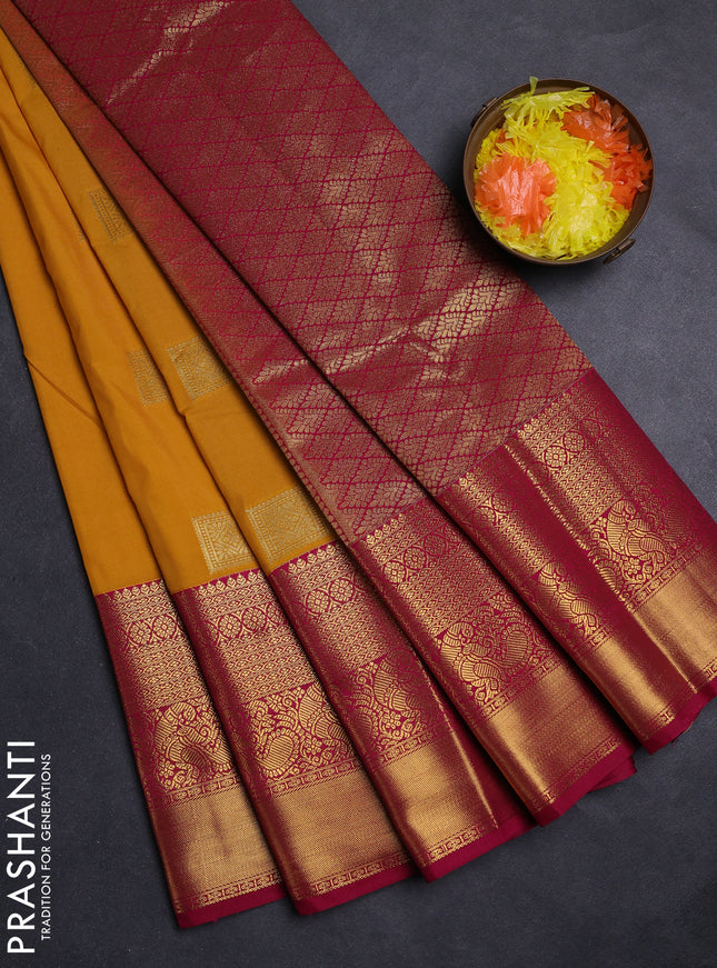Mustard Yellow & Magenta Pink Semi Kanchipuram Silk - Korvai