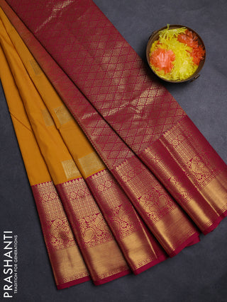 Mustard Yellow & Magenta Pink Semi Kanchipuram Silk - Korvai