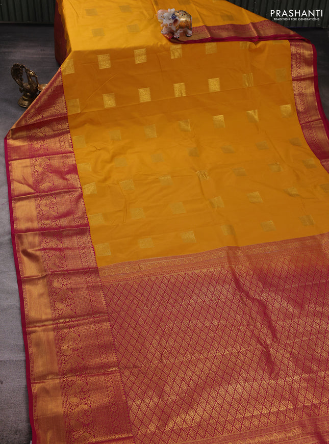 Mustard Yellow & Magenta Pink Semi Kanchipuram Silk - Korvai