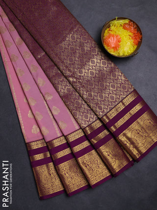Peach Pink & Purple Semi Kanchipuram Silk - Korvai