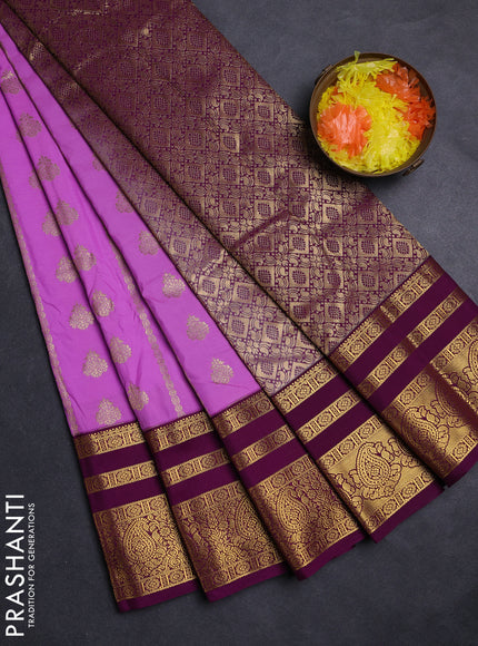 Lavender & Purple Semi Kanchipuram Silk - Korvai