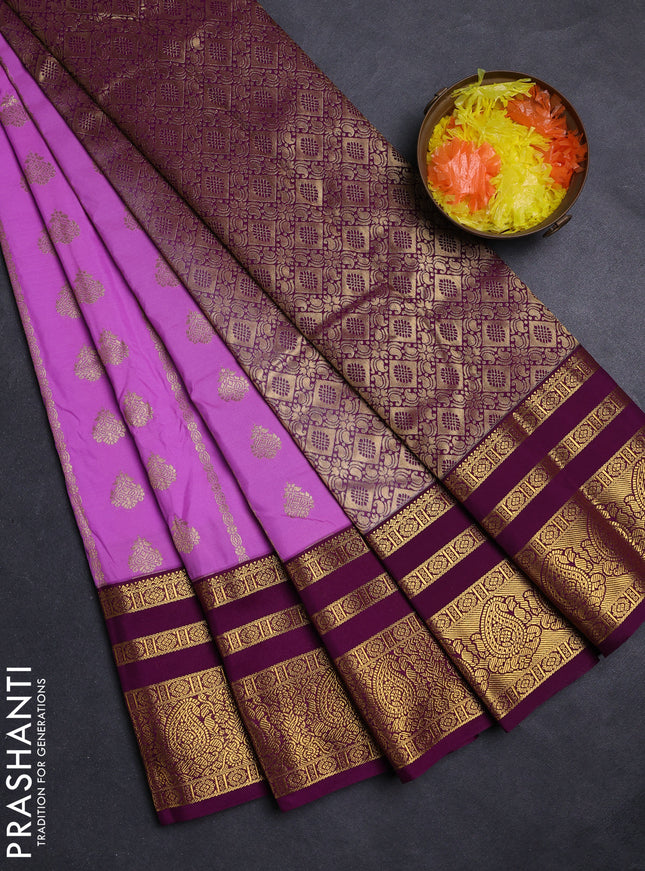 Lavender & Purple Semi Kanchipuram Silk - Korvai