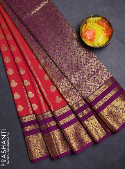 Red & Purple Semi Kanchipuram Silk - Korvai