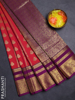 Red & Purple Semi Kanchipuram Silk - Korvai