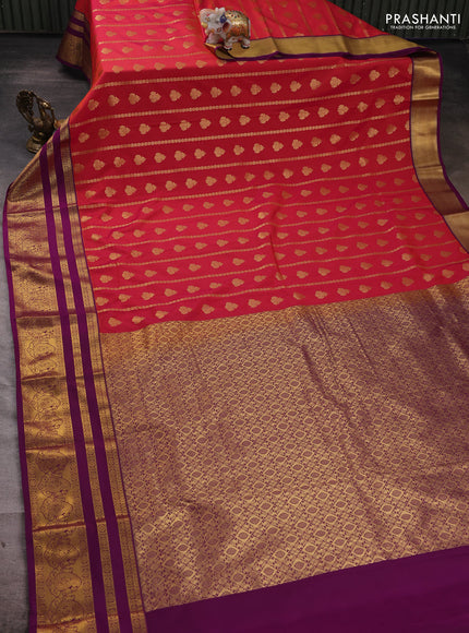 Red & Purple Semi Kanchipuram Silk - Korvai
