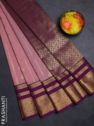 Pastel Pink & Purple Semi Kanchipuram Silk - Korvai