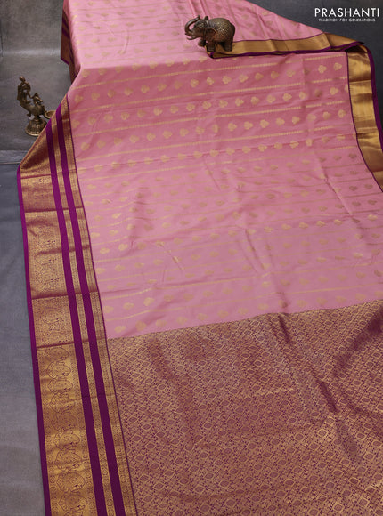 Pastel Pink & Purple Semi Kanchipuram Silk - Korvai